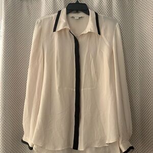 Elegant Cream Blouse with Black Trim